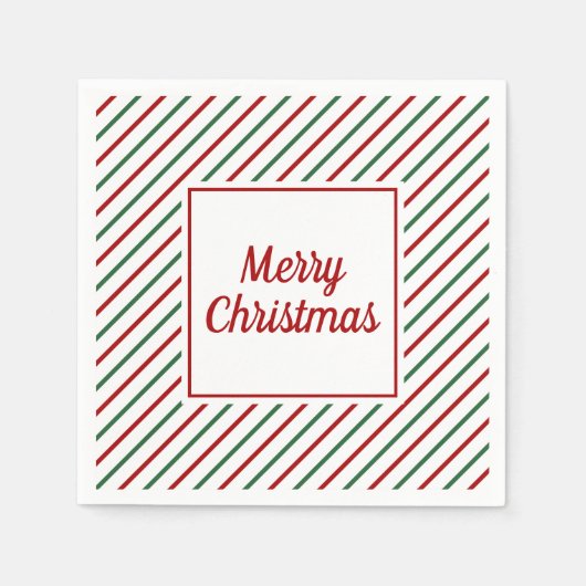 フェスティバルグリーンレッドストライプクリスマス スタンダードカクテルナプキン (正面)