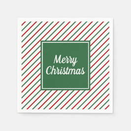 フェスティバルグリーンレッドストライプクリスマス スタンダードカクテルナプキン