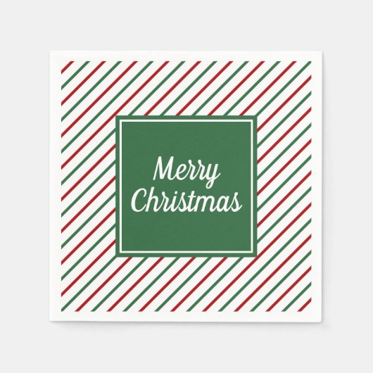 フェスティバルグリーンレッドストライプクリスマス スタンダードカクテルナプキン (正面)