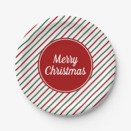 フェスティバルグリーンレッドストライプクリスマス ペーパープレート