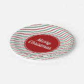 フェスティバルグリーンレッドストライプクリスマス ペーパープレート (アングル)