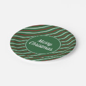 フェスティバルグリーンレッドストライプクリスマス ペーパープレート (アングル)