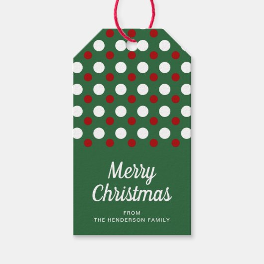 フェスティバルグリーンレッド水玉模様クリスマス ギフトタグ (正面)
