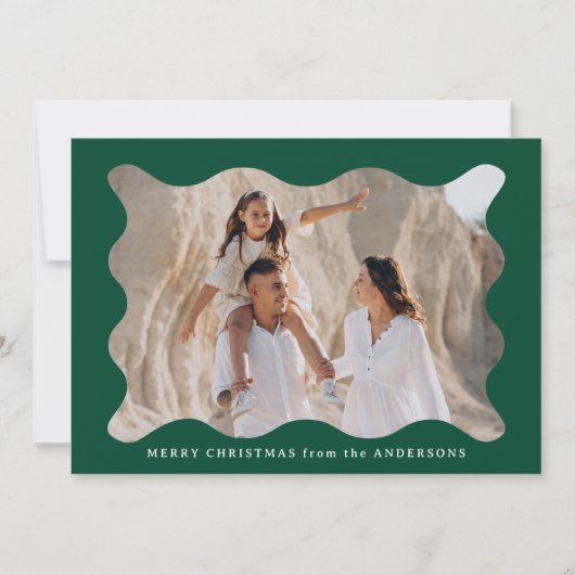 フェスティバルグリーンレトロフォトフレームメリークリスマス シーズンカード (正面)