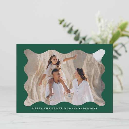 フェスティバルグリーンレトロフォトフレームメリークリスマス シーズンカード (スタンド正面)