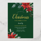 フェスティバルグリーン企業のクリスマスパーティー金ゴールド 箔招待状 (正面)