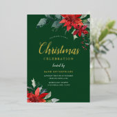 フェスティバルグリーン企業のクリスマスパーティー金ゴールド 箔招待状 (立ち正面)