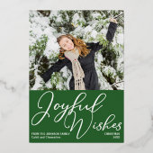 フェスティバルグリーン喜びの願いクリスマスの写真金ゴールド 箔シーズンカード (正面)