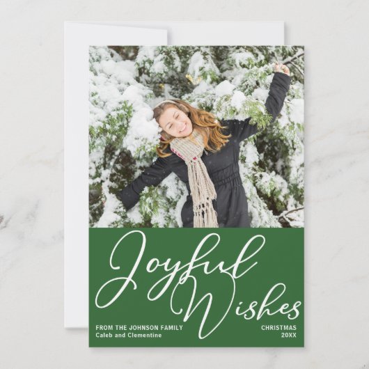 フェスティバルグリーン喜びの願いクリスマス家族の写真 シーズンカード (正面)