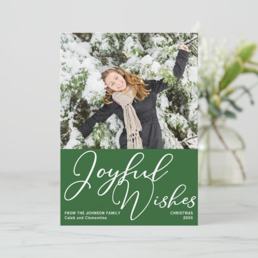 フェスティバルグリーン喜びの願いクリスマス家族の写真 シーズンカード (スタンド正面)
