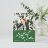 フェスティバルグリーン喜びの願い家族の写真クリスマス ポストカード (スタンド正面)