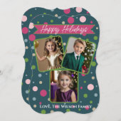 フェスティバルグリーン水玉模様フォトホリデーカード シーズンカード (正面/裏面)