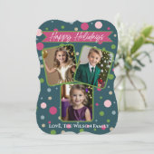 フェスティバルグリーン水玉模様フォトホリデーカード シーズンカード (スタンド正面)