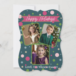 フェスティバルグリーン水玉模様フォトホリデーカード シーズンカード