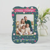 フェスティバルグリーン水玉模様フォトホリデーカード シーズンカード (スタンド正面)