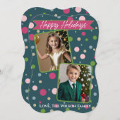 フェスティバルグリーン水玉模様写真(2)ホリデーカード シーズンカード (正面/裏面)