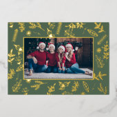 フェスティバルグリーン金ゴールドクリスマスボタニカルフォトカード 箔シーズンカード (正面)