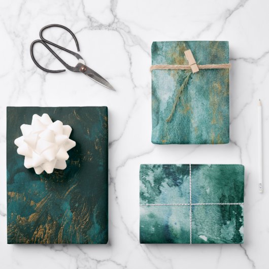 フェスティバルグリーン金ゴールド水カラーセット3 ラッピングペーパーシート (正面)