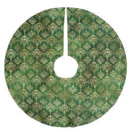 フェスティバルグリーン&ゴールドフォイルウィンタークリスマスダマスク ブラッシュドポリエステルツリースカート