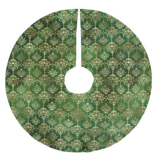 フェスティバルグリーン&ゴールドフォイルウィンタークリスマスダマスク ブラッシュドポリエステルツリースカート (正面)