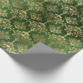 フェスティバルグリーン&ゴールドフォイルウィンタークリスマスダマスク ラッピングペーパー (角)