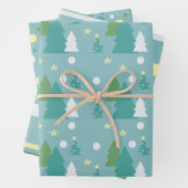 フェスティバルグリーン&ブルークリスマスツリー ラッピングペーパーシート (インサイチュ)