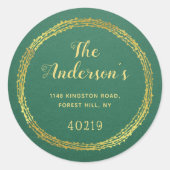 フェスティバルグリーン&金ゴールドカスタム差出人住所 ラウンドシール (正面)