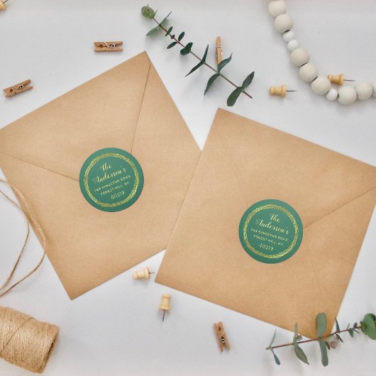 フェスティバルグリーン&金ゴールドカスタム差出人住所 ラウンドシール