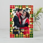 フェスティバルグリーン&金ゴールドギフト個人写真クリスマス 箔シーズンカード (立ち正面)