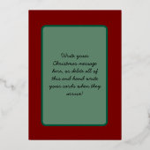 フェスティバルグリーン&金ゴールドギフト個人写真クリスマス 箔シーズンカード (裏面)