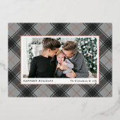 フェスティバルグレーとバラ金ゴールドタータンチェックPlaid写真 箔シーズンカード (正面)