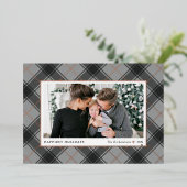 フェスティバルグレーとバラ金ゴールドタータンチェックPlaid写真 箔シーズンカード (立ち正面)