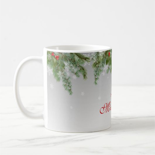 フェスティバルグレークリスマスパイン&スノーフレークマメリーグ コーヒーマグカップ (左)