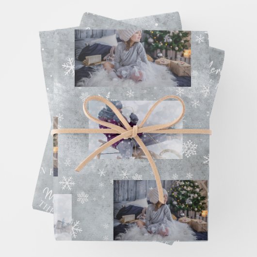 フェスティバルグレーフォトスノーフレーククリスマススクリプト ラッピングペーパーシート (インサイチュ)