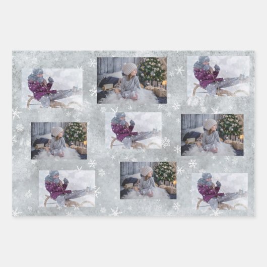 フェスティバルグレーフォトスノーフレーククリスマススクリプト ラッピングペーパーシート (正面)