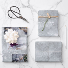 フェスティバルグレーフォトスノーフレーククリスマススクリプト ラッピングペーパーシート