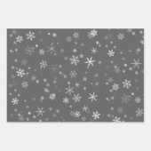 フェスティバルグレーホワイトスノーフレークパターンホリデー ラッピングペーパーシート (正面3)