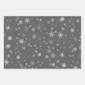 フェスティバルグレーホワイトスノーフレークパターンホリデー ラッピングペーパーシート (正面)