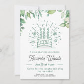 フェスティバルケーキグリーンリーバースデーパーティー 招待状 (正面)