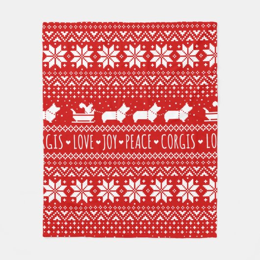フェスティバルコギスクリスマスホリデーパターンクリスマス フリースブランケット (正面)