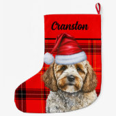 フェスティバルコックパプーと犬の名を冠した赤い格子縞 ラージクリスマスストッキング (裏面)