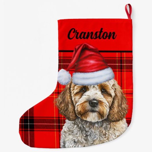 フェスティバルコックパプーと犬の名を冠した赤い格子縞 ラージクリスマスストッキング (裏面)
