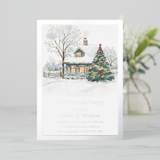 フェスティバルコージーシルバーフォイルクリスマスパーティー 箔招待状 (立ち正面)