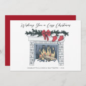 フェスティバルコージー暖炉シンプルカントリークリスマスH シーズンカード (正面/裏面)