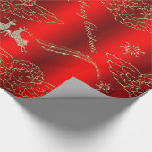 フェスティバルゴールデンエンジェルきらめくズ&ディアレッドクリスマス ラッピングペーパー (角)
