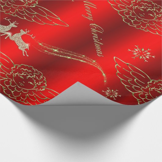 フェスティバルゴールデンエンジェルきらめくズ&ディアレッドクリスマス ラッピングペーパー (角)