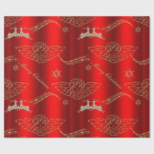 フェスティバルゴールデンエンジェルきらめくズ&ディアレッドクリスマス ラッピングペーパー (フラット)