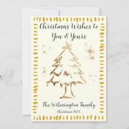 フェスティバルゴールデンツリーファミリーフォトクリスマスフラット カード