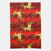 フェスティバルゴールデントナカイonレッドメリークリスマス キッチンタオル (縦)