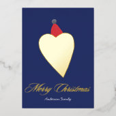 フェスティバルゴールデンハートとクリスマスハットダークブルー 箔シーズンカード (正面)